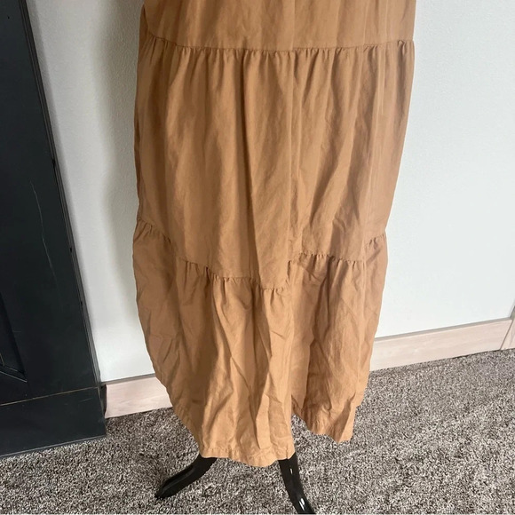 NWOT EVERLANE Tiered Mockneck Short Sleeve Dress Toasted Coconut Brown Small - Picture 5 of 8